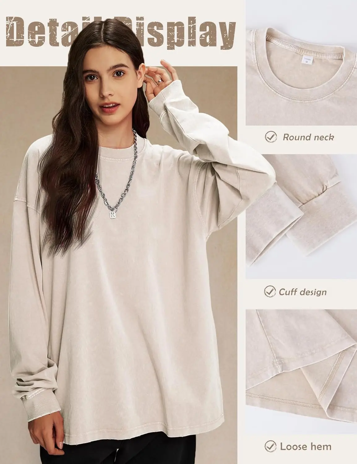Unisex Long-Sleeve Acid-Wash Cotton T-Shirt