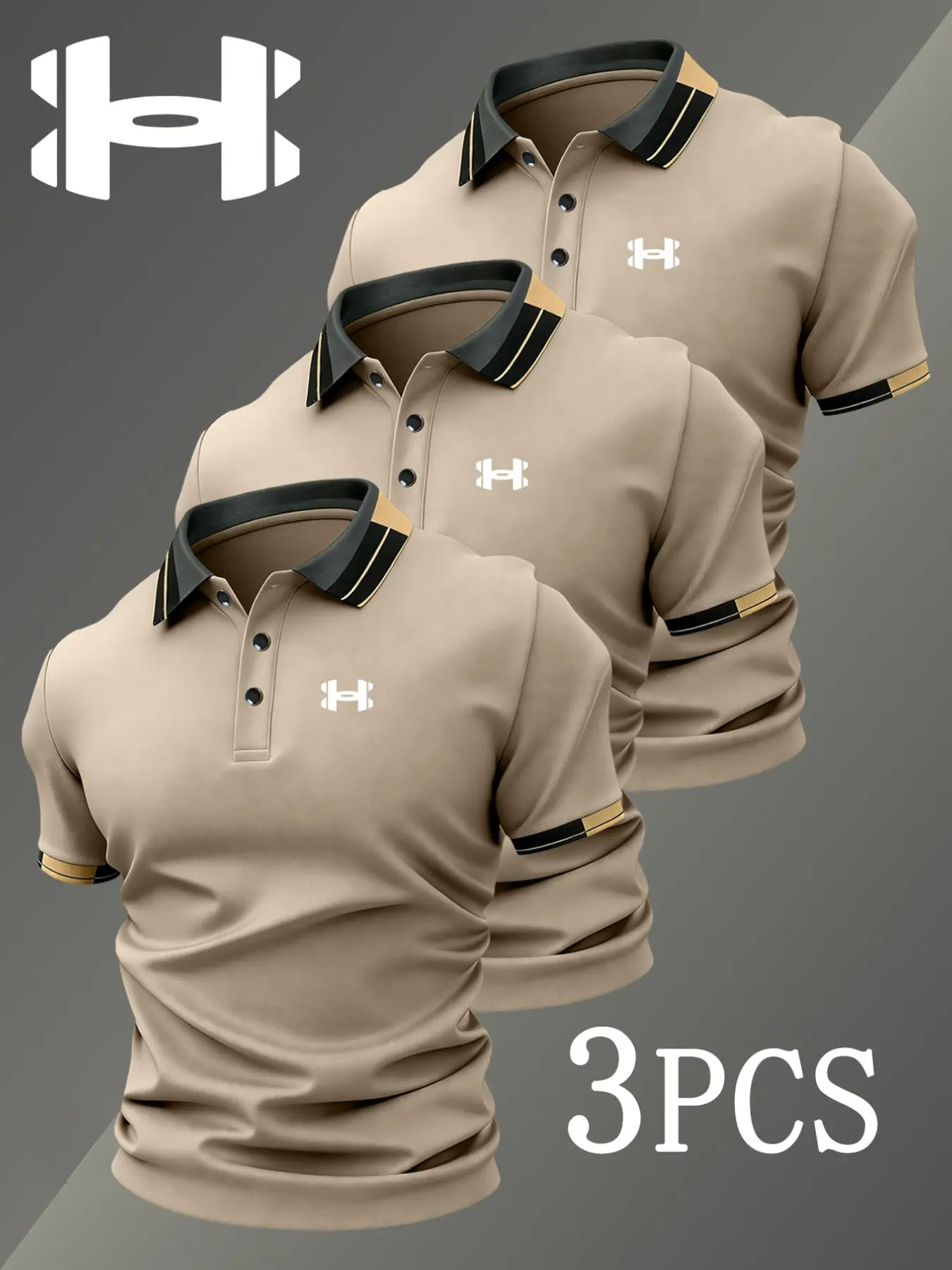 Men's Golf Polo Shirts Set with Logo Print and Geometric Pattern
