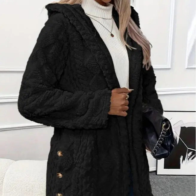 Women's Spring Fashion Jacquard Long-Sleeve Hooded Cardigan
