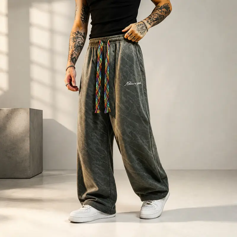 Unisex marble-print wide-leg sweatpants