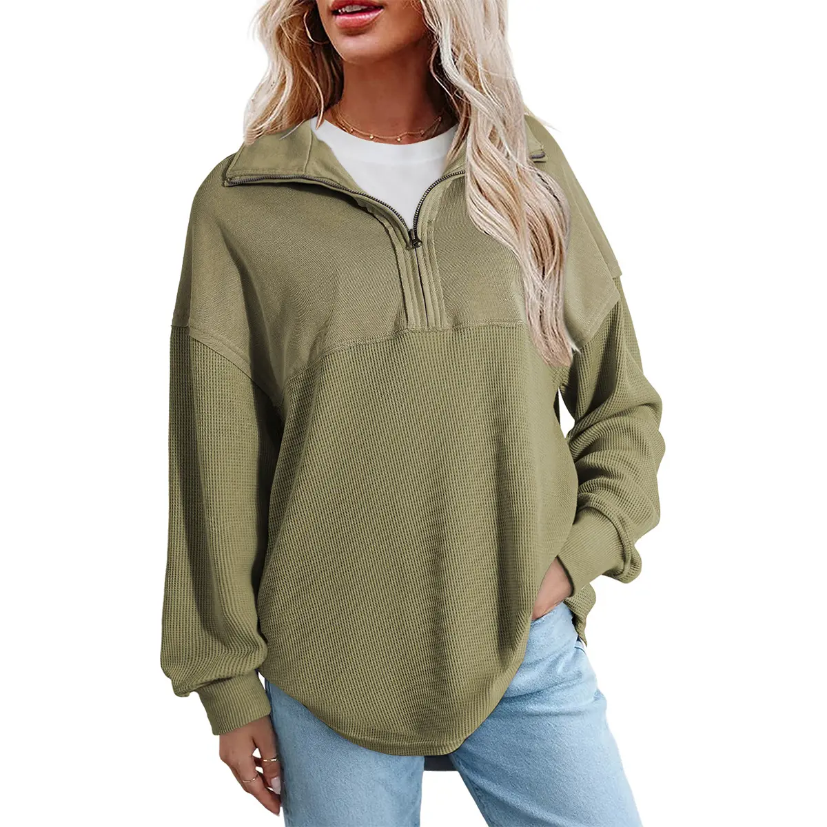 Women's Half-Zip Waffle Knit Top