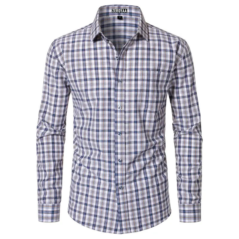Men's Long-Sleeve Plaid Dress Shirt – Slim-Fit Button-Down