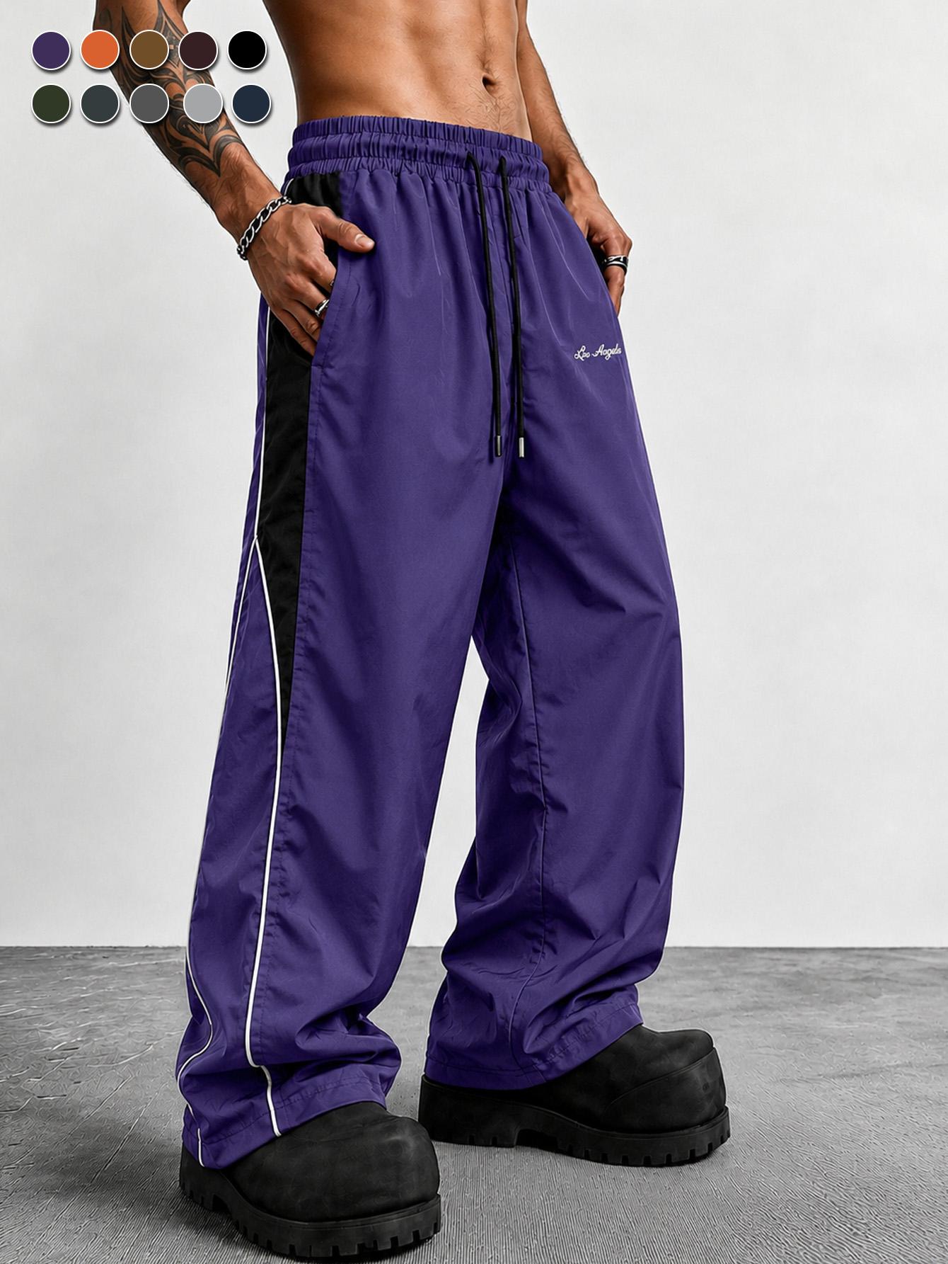 Men's contrasting color reflective strip wide-leg casual pants, pendant smooth fabric, side stripes, American high street style, daily commuting adaptation, trendy and versatile personality