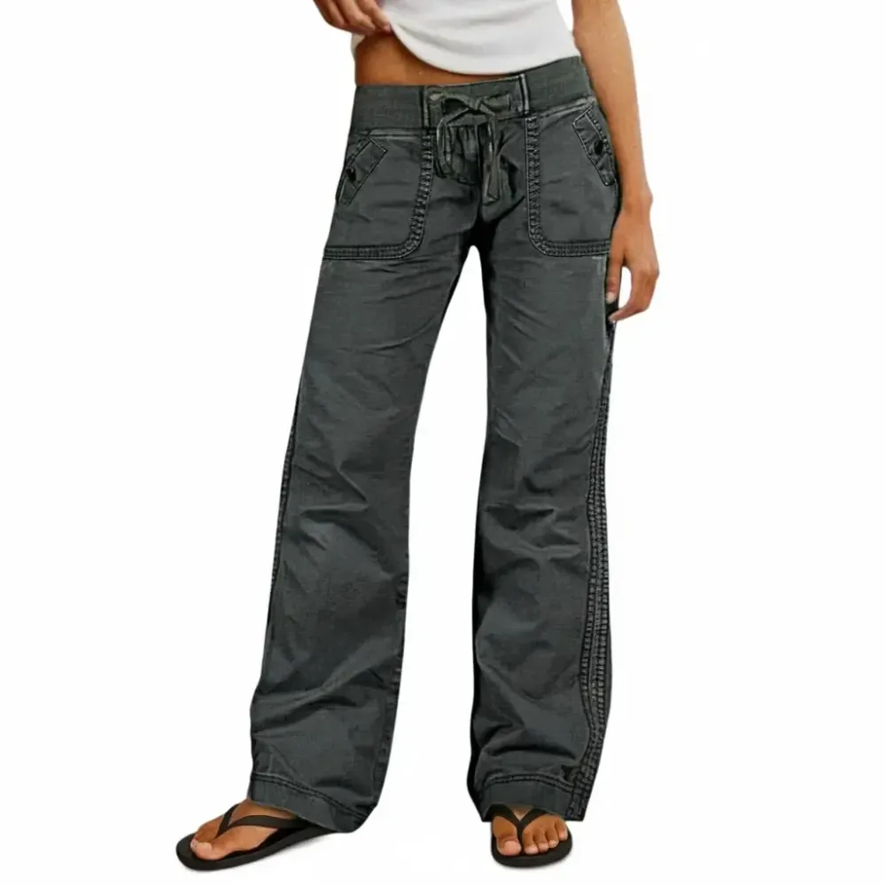 Mid-rise straight-leg trousers with drawstring and minimalist seam detailing