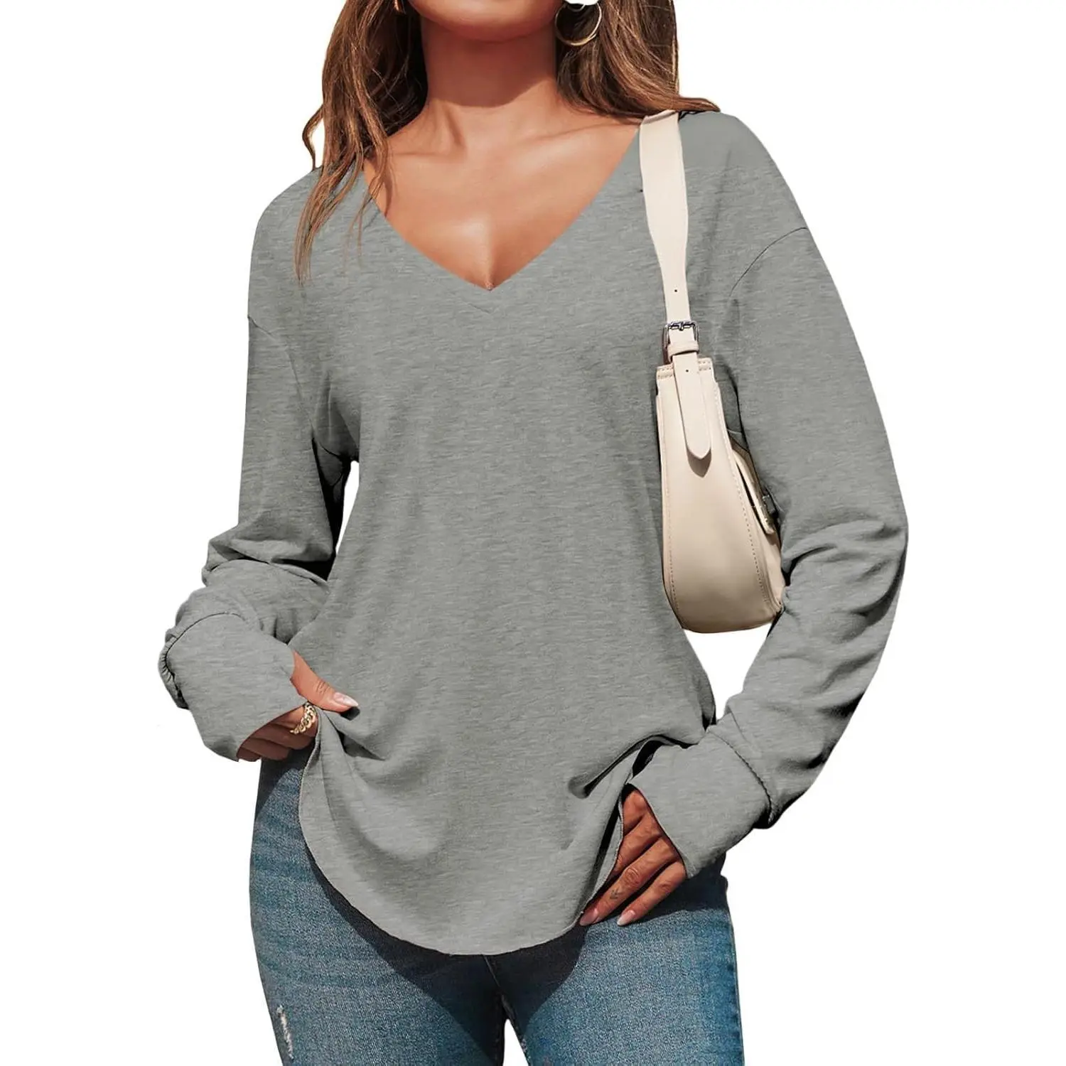 Women's deep V-neck long top