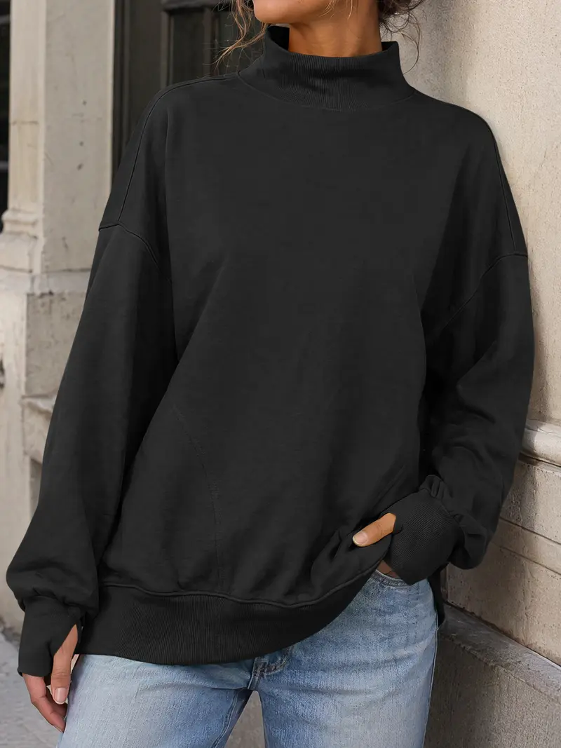 Women's Loose Mock-Neck Sweatshirt