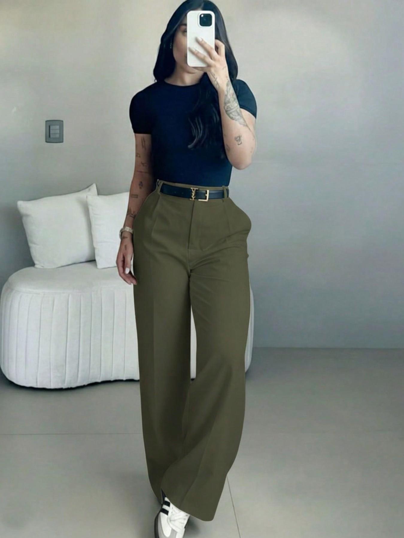 Women's High-Waisted Suit Pants, Loose Straight Leg, Flowy Drape Long Trousers, Versatile Daily Wear, Casual, Office Style, Slimming Effect, Fit