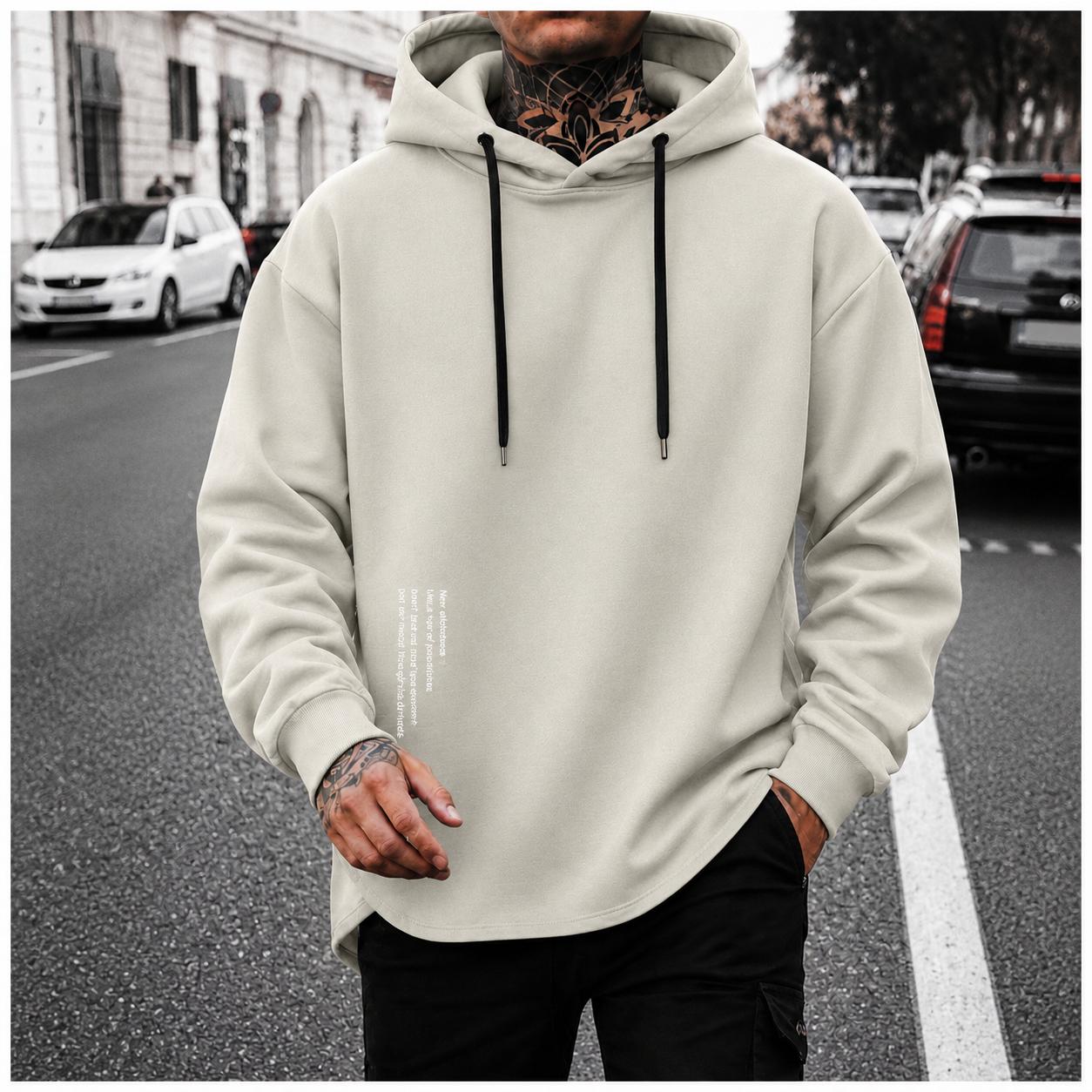 Men&rsquo;s casual minimalist hooded knit sweatshirt with letter print design; comfortable, skin-friendly fabric that is breathable&mdash;suitable for outdoor leisure, home life, daily commuting, and trendy everyday outfits.