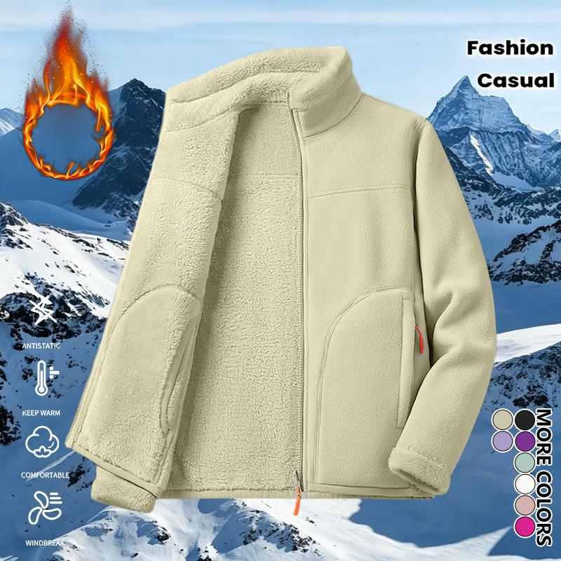Women&rsquo;s winter double-sided fleece jacket, 1 piece, with zippered pockets&mdash;stylish and comfortable coral fleece jacket