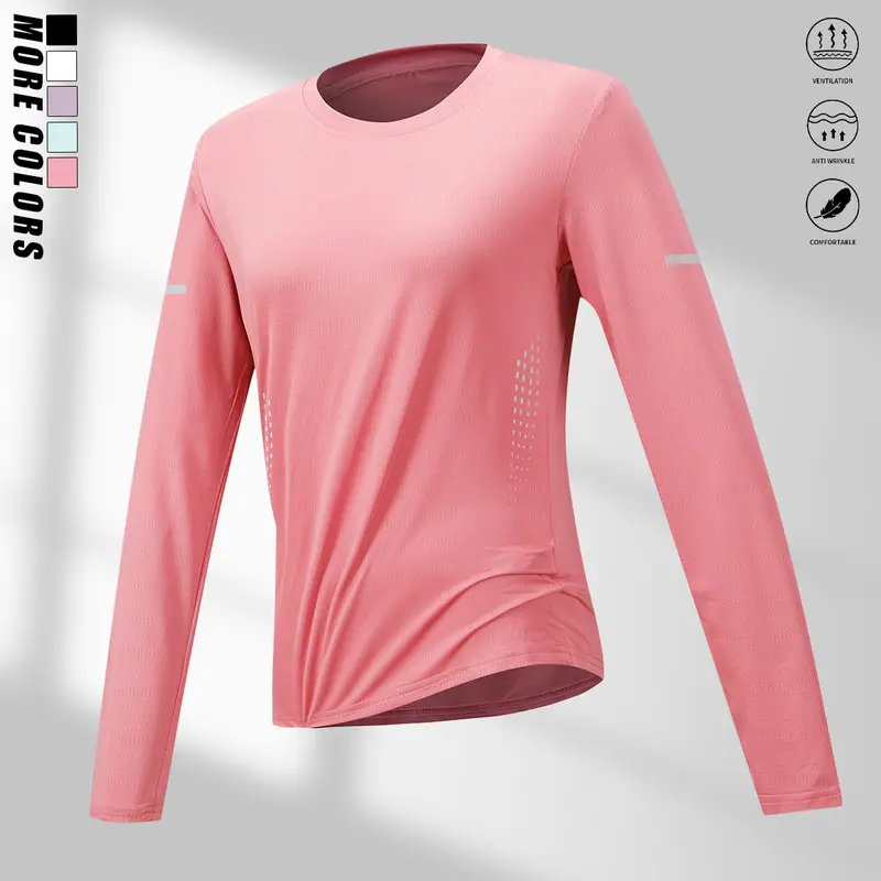 Women's Solid-Color Long-Sleeve Polyester Athletic Crew-Neck Shirt