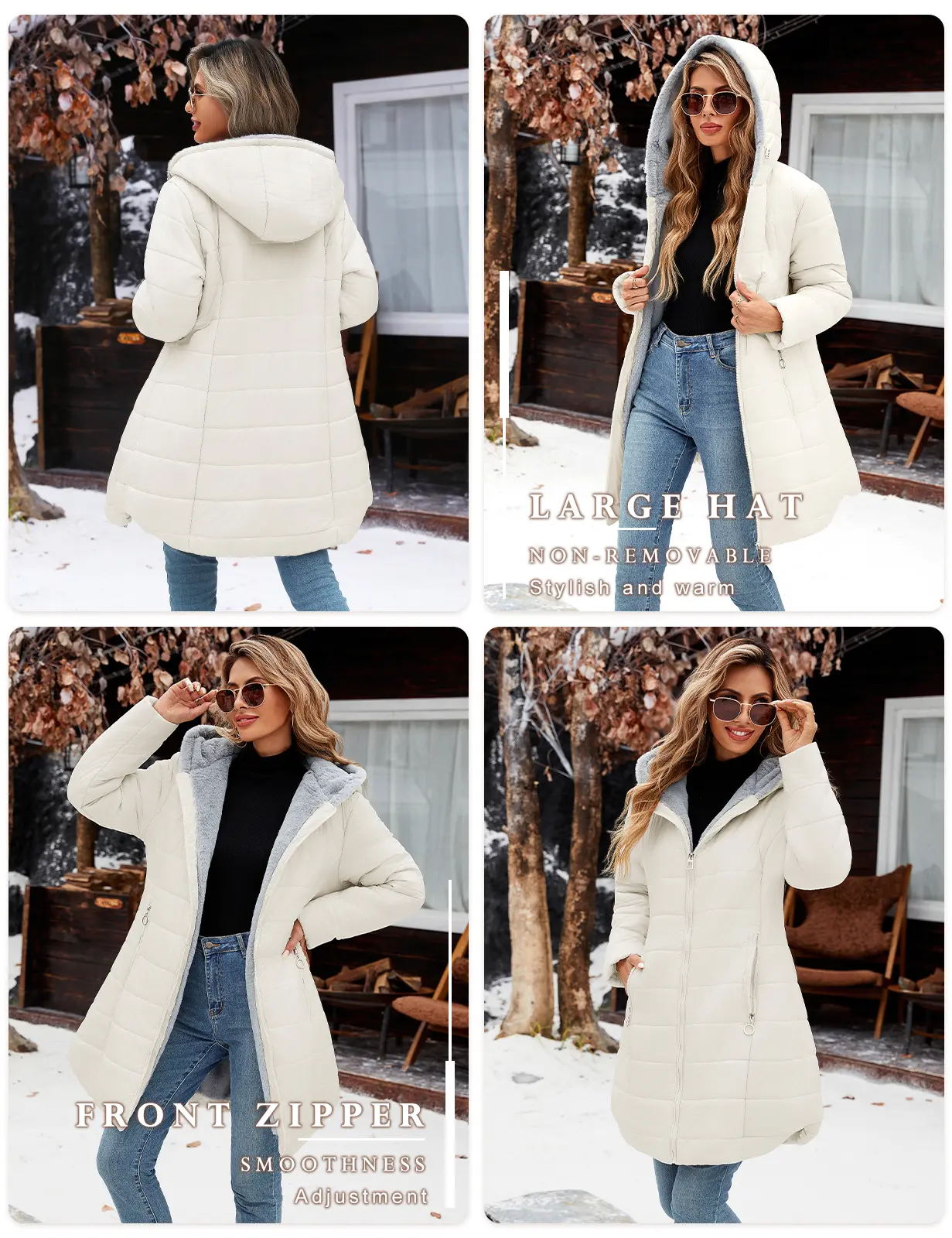 Women's Winter Thickened Down Jacket Warm Long Puffer Coat Fleece Lined Parka Outerwear with Faux Fur Hood Tops Womenswear Long Sleeve