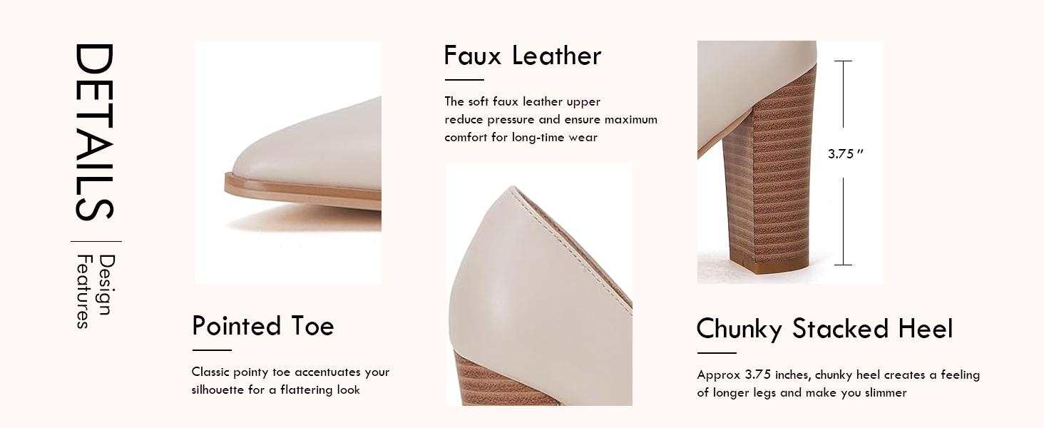 Coutgo Women's Pumps, Chic Pointed Toe Chunky Block Heels in Faux Leather, Lightweight Slip-On for Dress & Party, Heels For Women, Plain, All Seasons, Shoes For Women Coutgo Women's Pumps, Chic Pointed Toe Chunky Block Heels in Faux Leather, Lightweight Slip-On for Dress & Party, Heels For Women, Plain, All Seasons, Shoes For Women