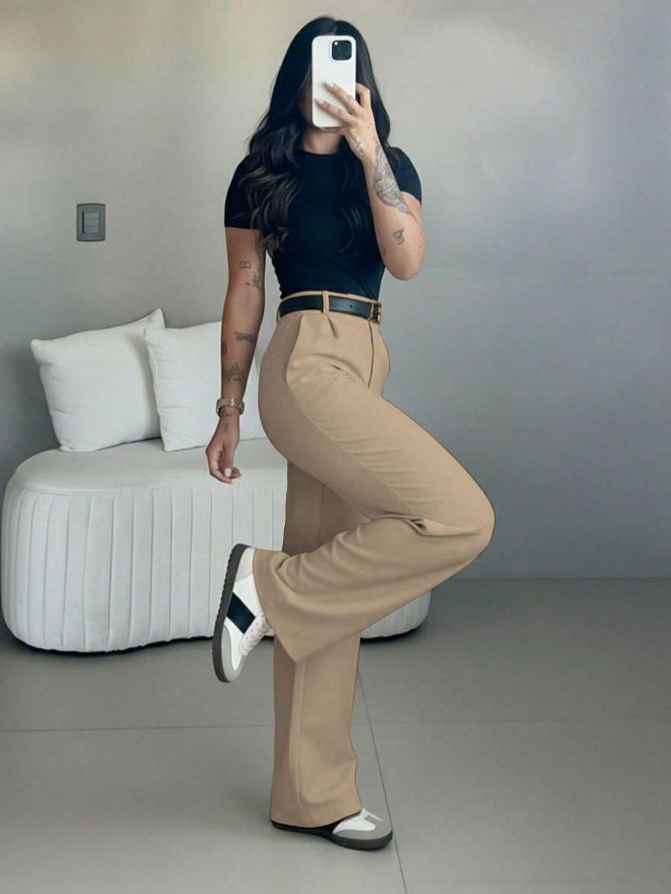 Women's High-Waisted Suit Pants, Loose Straight Leg, Flowy Drape Long Trousers, Versatile Daily Wear, Casual, Office Style, Slimming Effect, Fit