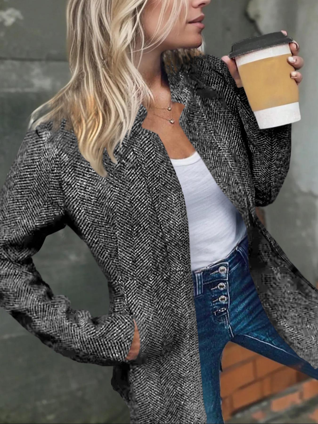 Women's Basic Solid Color Pocket Long Sleeve Open Front Fitted Coat Fabric, Casual Minimalist Office Style Longline Outerwear for Fall & Winter, Ladies Clothes for Daily Wear, Everyday, Womenswear Clothing for Women Women's Basic Solid Color Pocket Long Sleeve Open Front Fitted Coat Fabric, Casual Minimalist Office Style Longline Outerwear for Fall & Winter, Ladies Clothes for Daily Wear, Everyday, Womenswear Clothing for Women