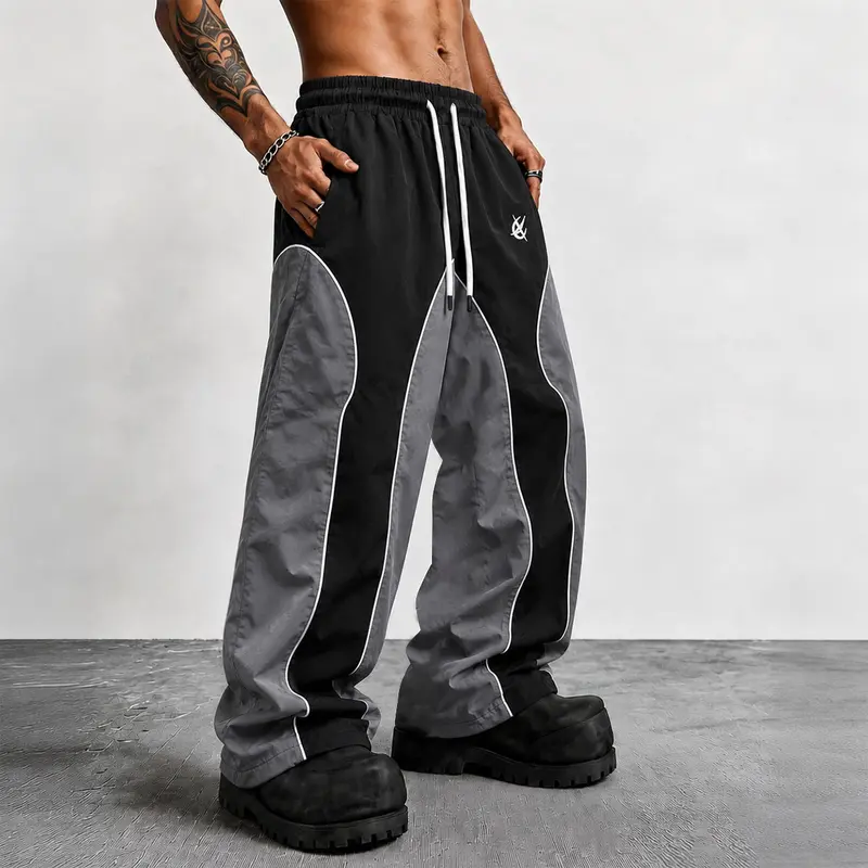 Men's Wide-Leg Casual Pants with Contrast Reflective Strips