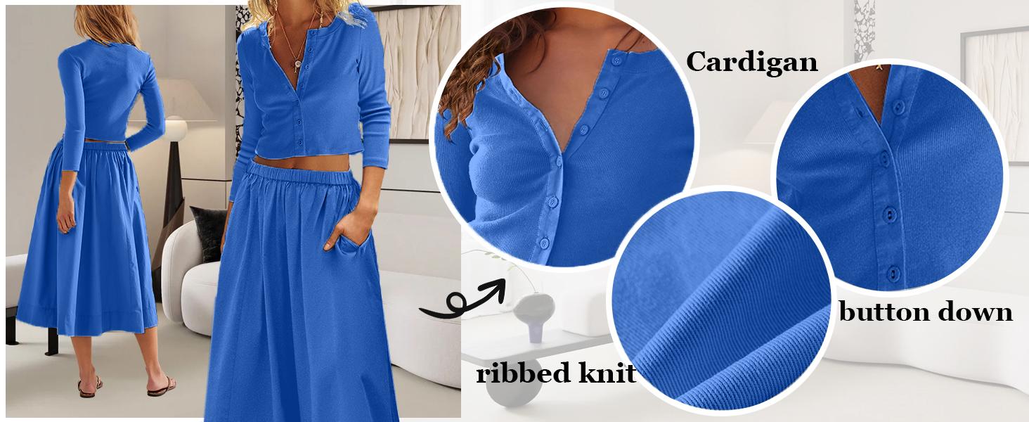JovenPara Women's 2-Piece Lady Loungewear Set - Ribbed Button-Down Cardigan, Elastic Waist Round Neck Casual Matching Set, Ideal Gift, Two Piece Set JovenPara Women's 2-Piece Lady Loungewear Set - Ribbed Button-Down Cardigan, Elastic Waist Round Neck Casual Matching Set, Ideal Gift, Two Piece Set