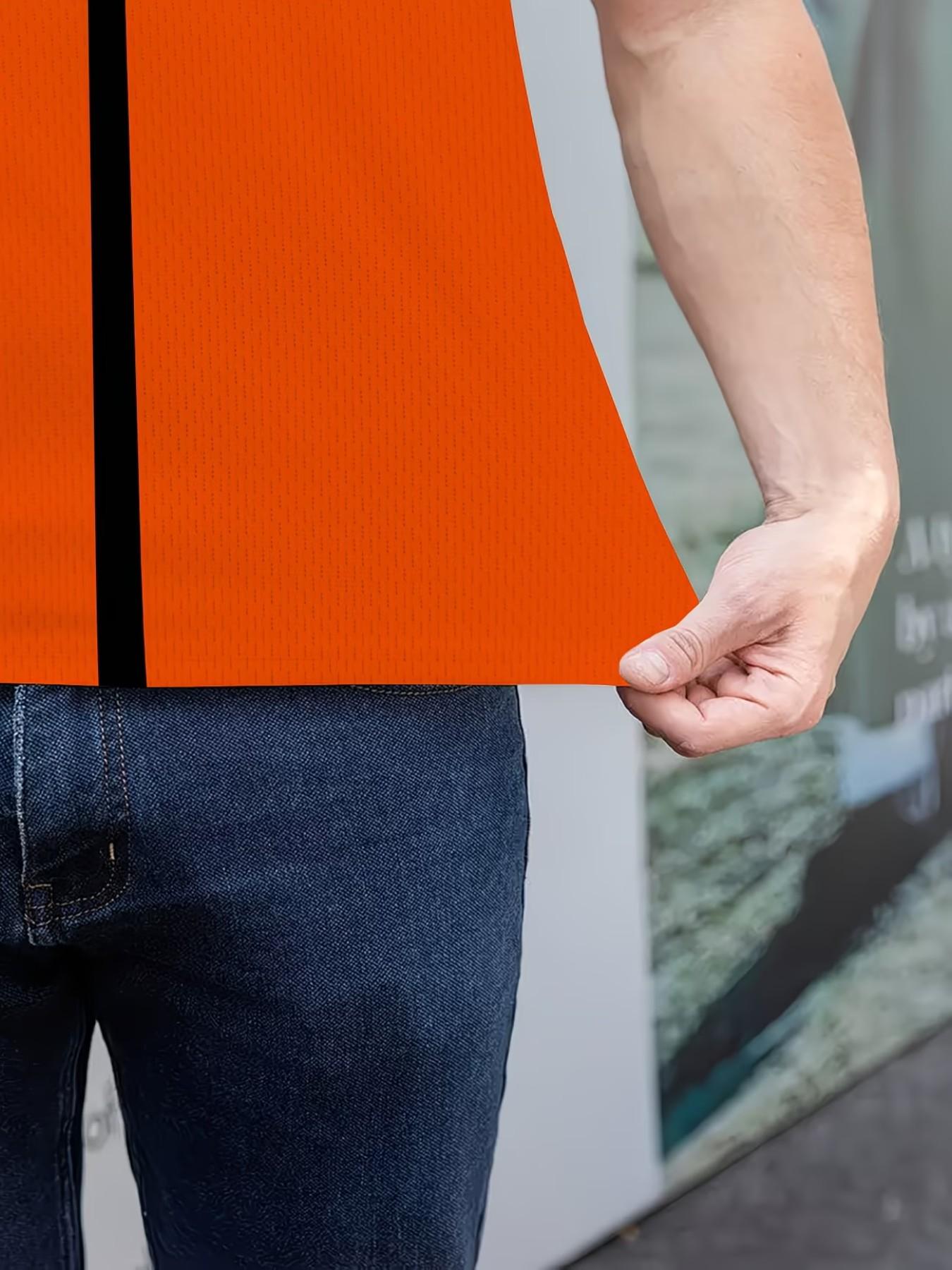Men's Long‑Sleeve Safety‑Style Polo Shirt with Fluorescent Stripes, Casual Graphic, Loose‑Fitting, Spring & Fall Wear Men's Long‑Sleeve Safety‑Style Polo Shirt with Fluorescent Stripes, Casual Graphic, Loose‑Fitting, Spring & Fall Wear