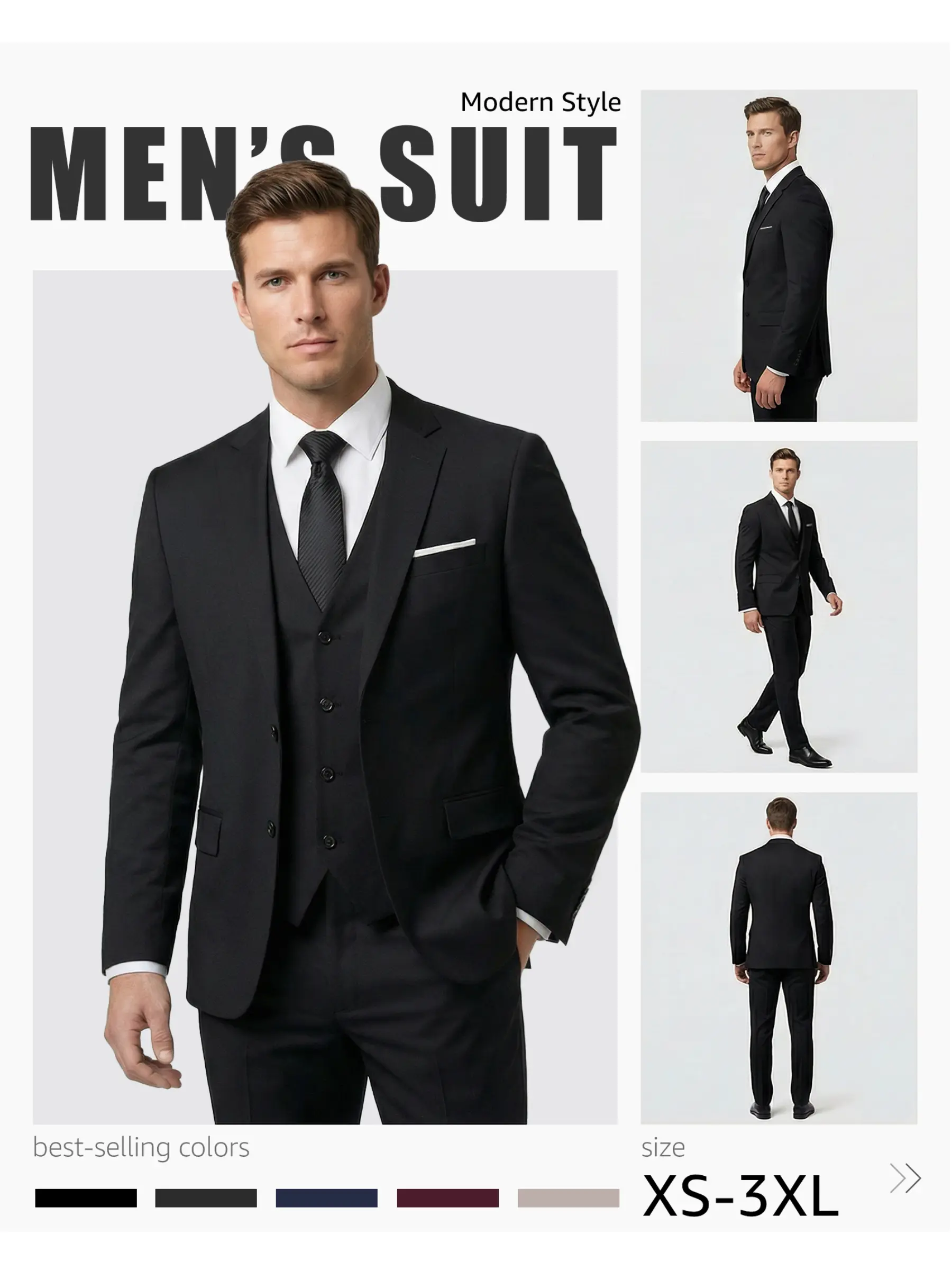 YND Men’s 3-Piece Slim Fit Formal Suit Set