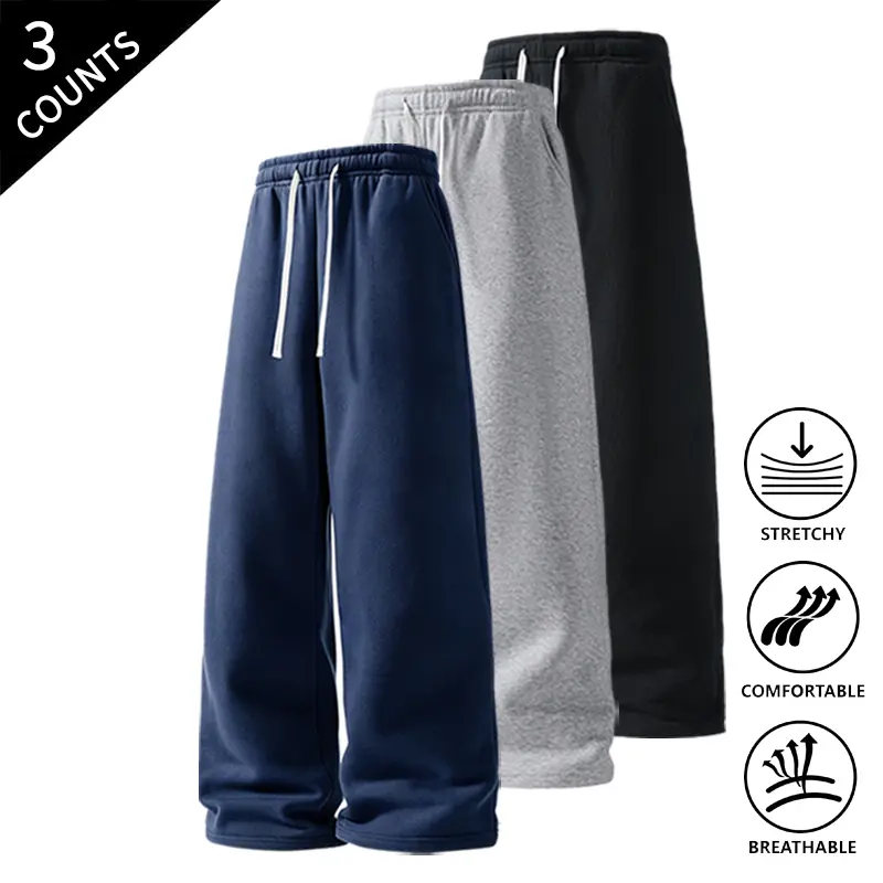 Men’s Comfortable Straight-Leg Loungewear Pants 3-Pack