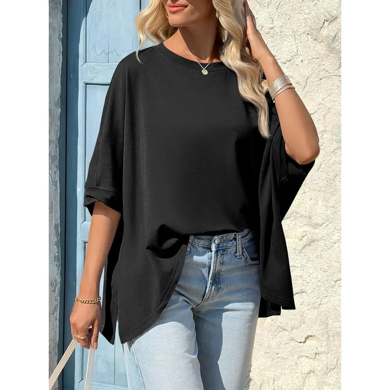 Women's Loose-Fit T-Shirt with Batwing Sleeves