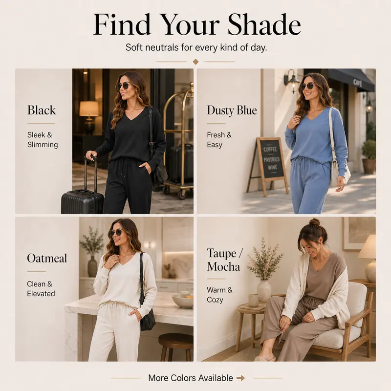 Women's Casual Two-Piece Set (V-Neck Top + Wide-Leg Pants)