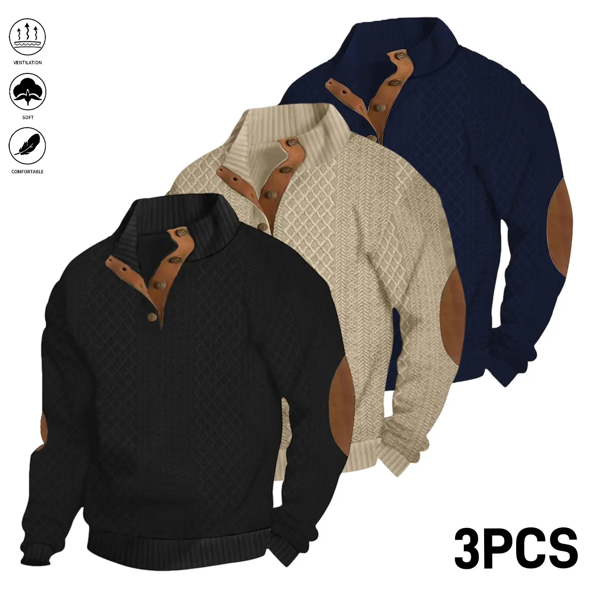 Men's Stand-Collar Button-Front Sweatshirt-Shirt