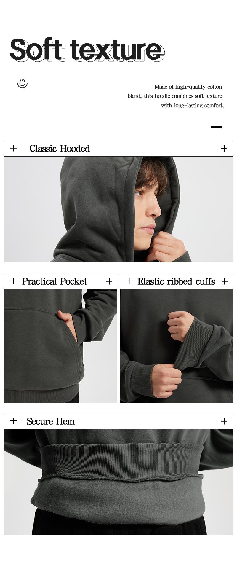 Men's Hoodie Cotton Blend Long Sleeve Pullover Regular Fit Soft Breathable Durable Everyday Comfort Machine Washable Casual Outdoor Urban Street Wear Black Beige