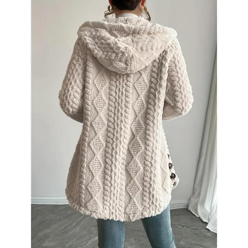 Women's Spring Fashion Jacquard Long-Sleeve Hooded Cardigan
