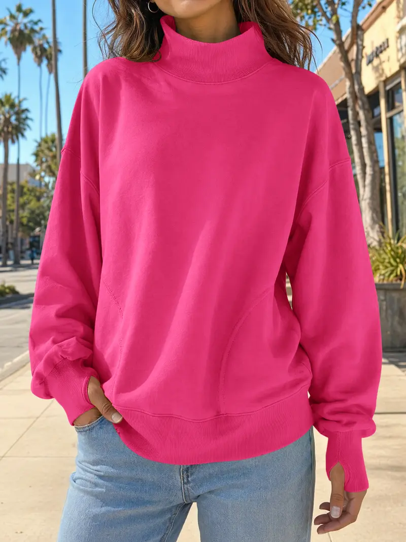 Women's Loose Mock-Neck Sweatshirt