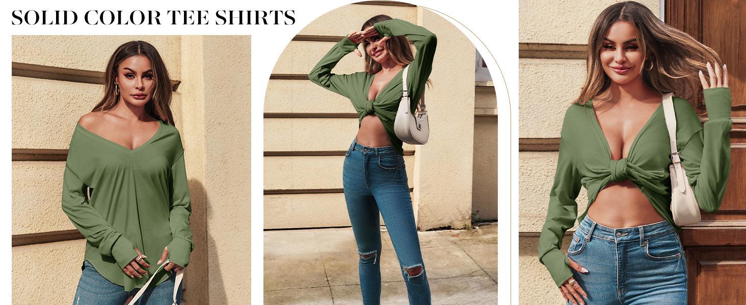 Imily Bela Womens Deep V Neck Tunic Tops Long Sleeve Oversized Casual Loose Fit Curved Hem T Shirts Imily Bela Womens Deep V Neck Tunic Tops Long Sleeve Oversized Casual Loose Fit Curved Hem T Shirts