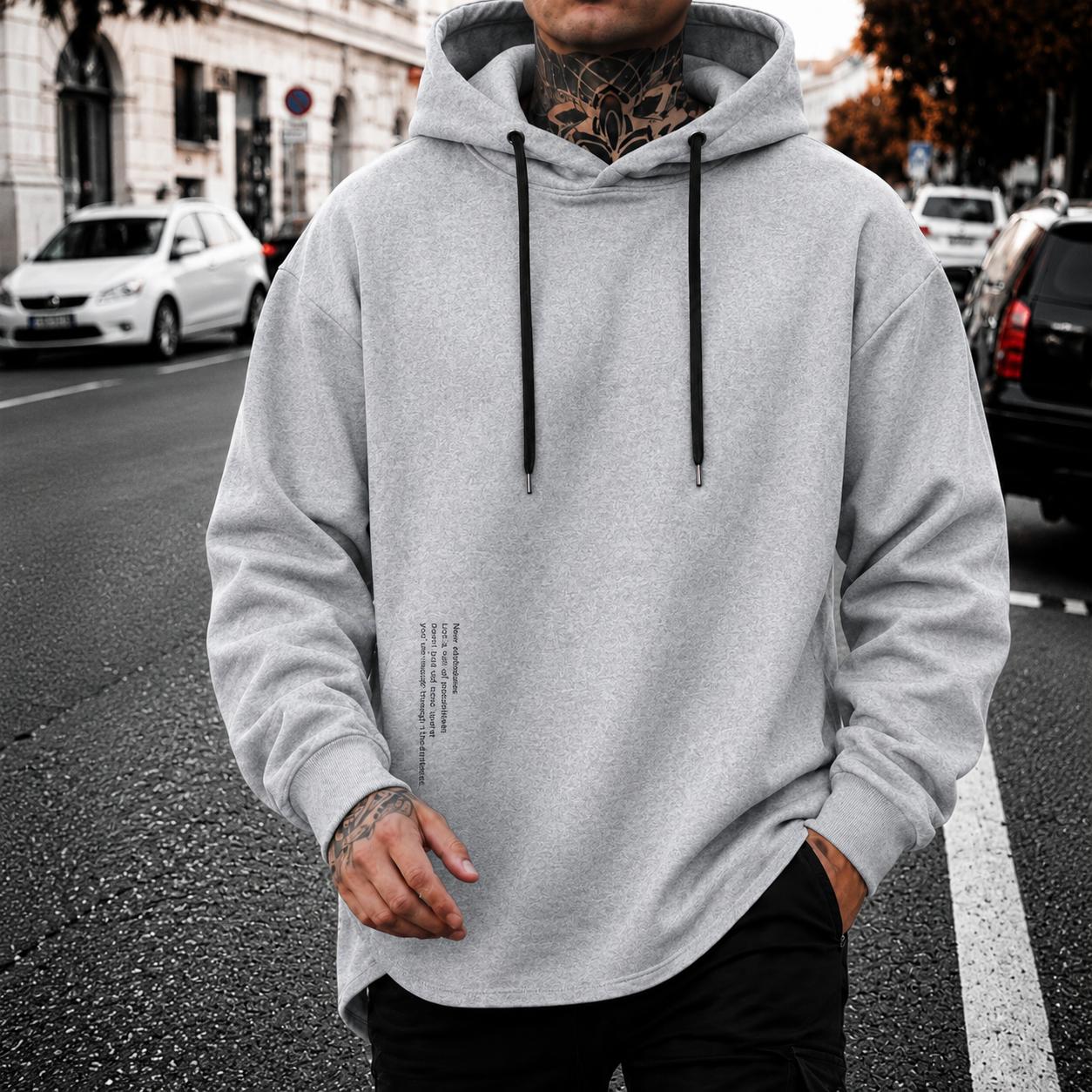 Men&rsquo;s casual minimalist hooded knit sweatshirt with letter print design; comfortable, skin-friendly fabric that is breathable&mdash;suitable for outdoor leisure, home life, daily commuting, and trendy everyday outfits.