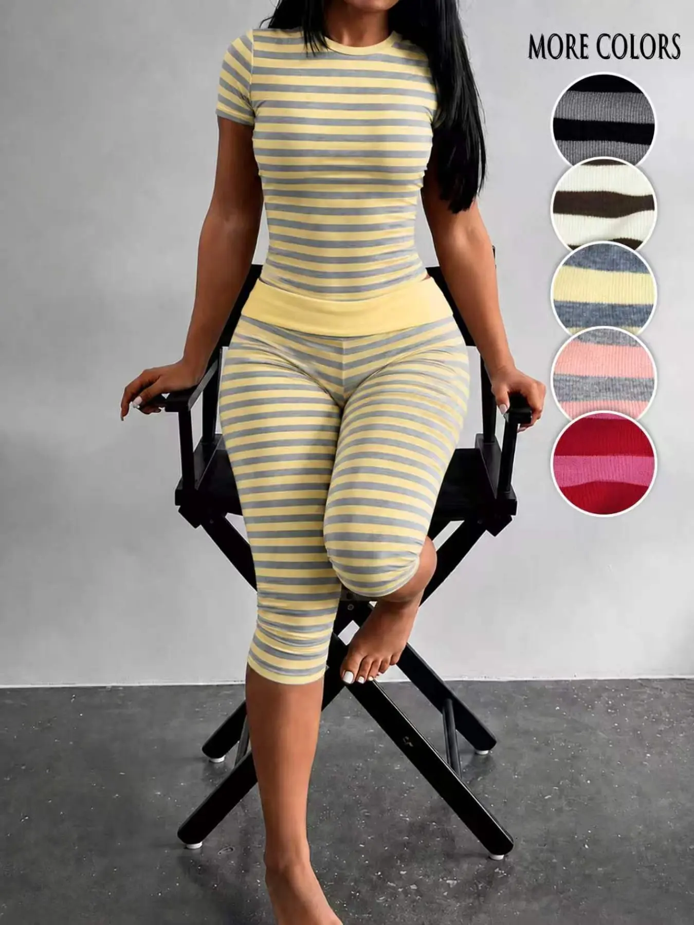 Striped two-piece casual loungewear set