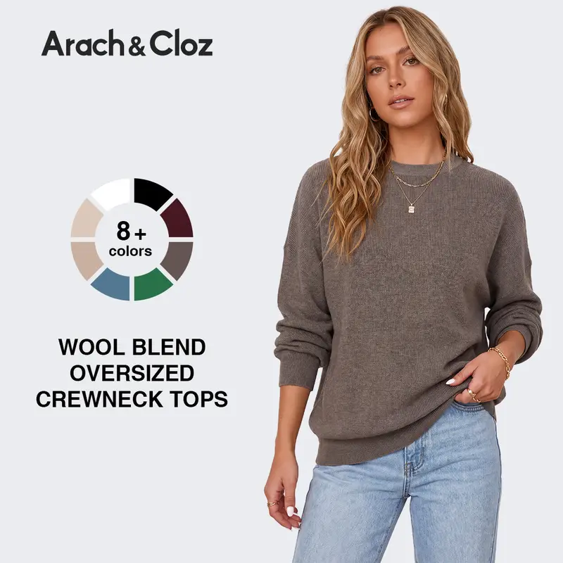 Women's Loose-Fit Wool-Blend Crew-Neck Sweater