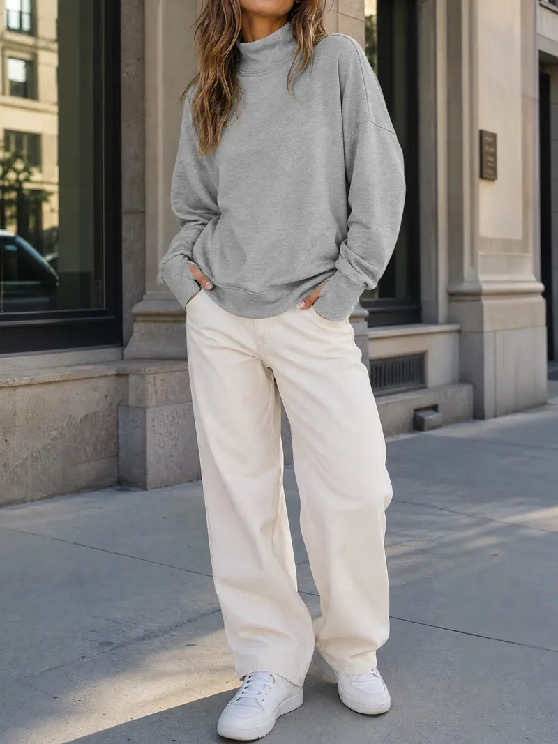 Women's Loose Mock-Neck Sweatshirt