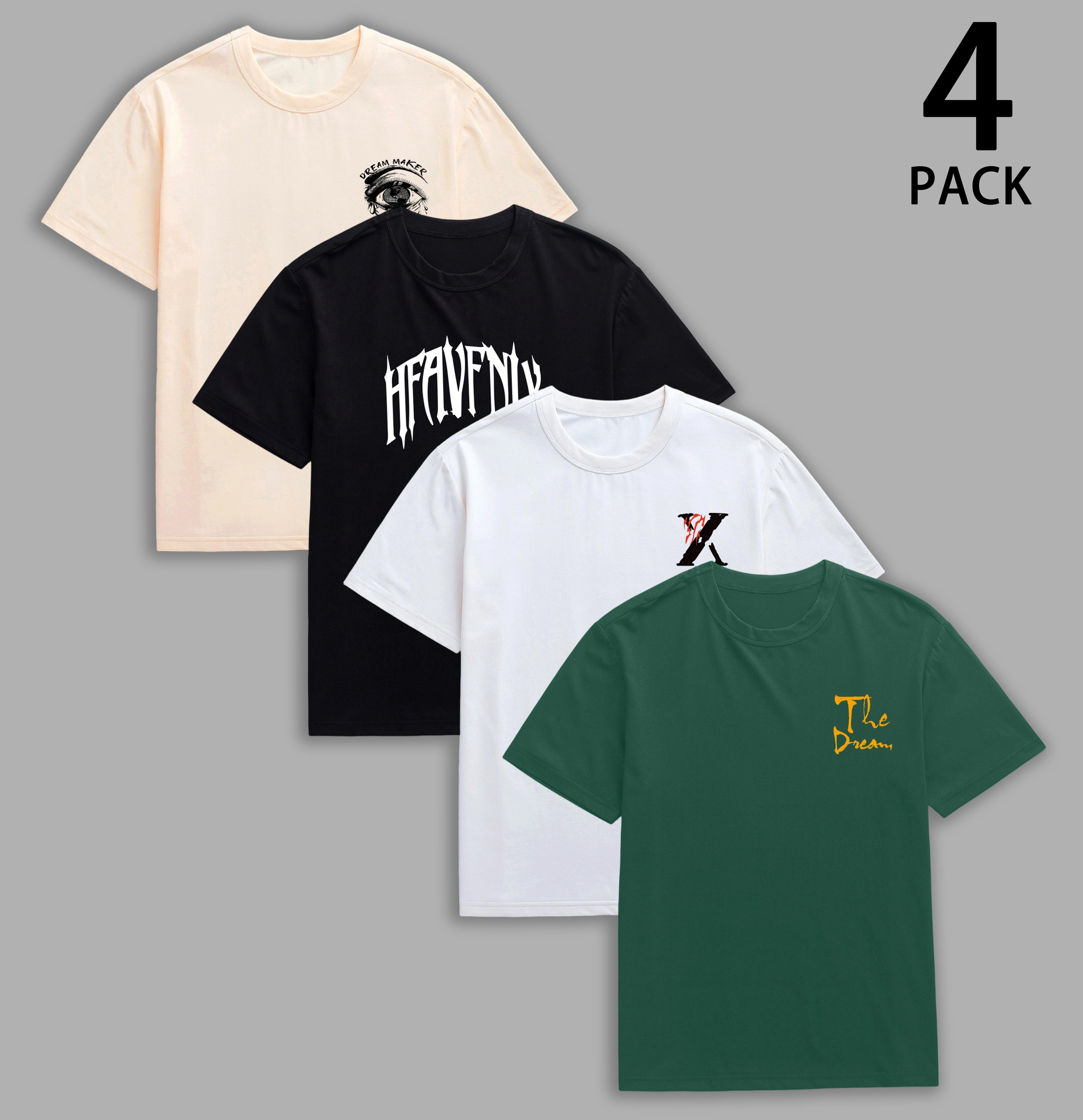 Men's 4-Pack Graphic T-Shirts, Oversized Casual Streetwear Tops with Short Sleeves and a Round Neck, T Shirt,back to school,back to school shopping, Clothing, Oversized Graphic Tee