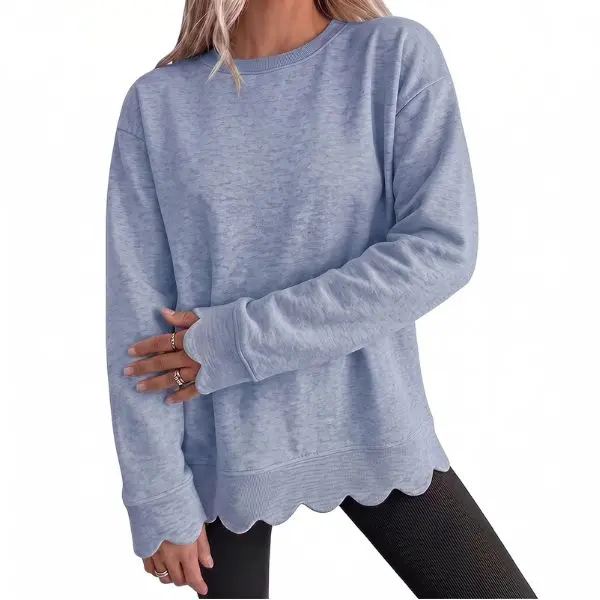 Fisoew Women's Heather Crew Neck Oversized Sweatshirt, Wavy Scallop Hem & Cuff Long Sleeve Loose Casual Fall Layering Pullover Top Fisoew Women's Heather Crew Neck Oversized Sweatshirt, Wavy Scallop Hem & Cuff Long Sleeve Loose Casual Fall Layering Pullover Top