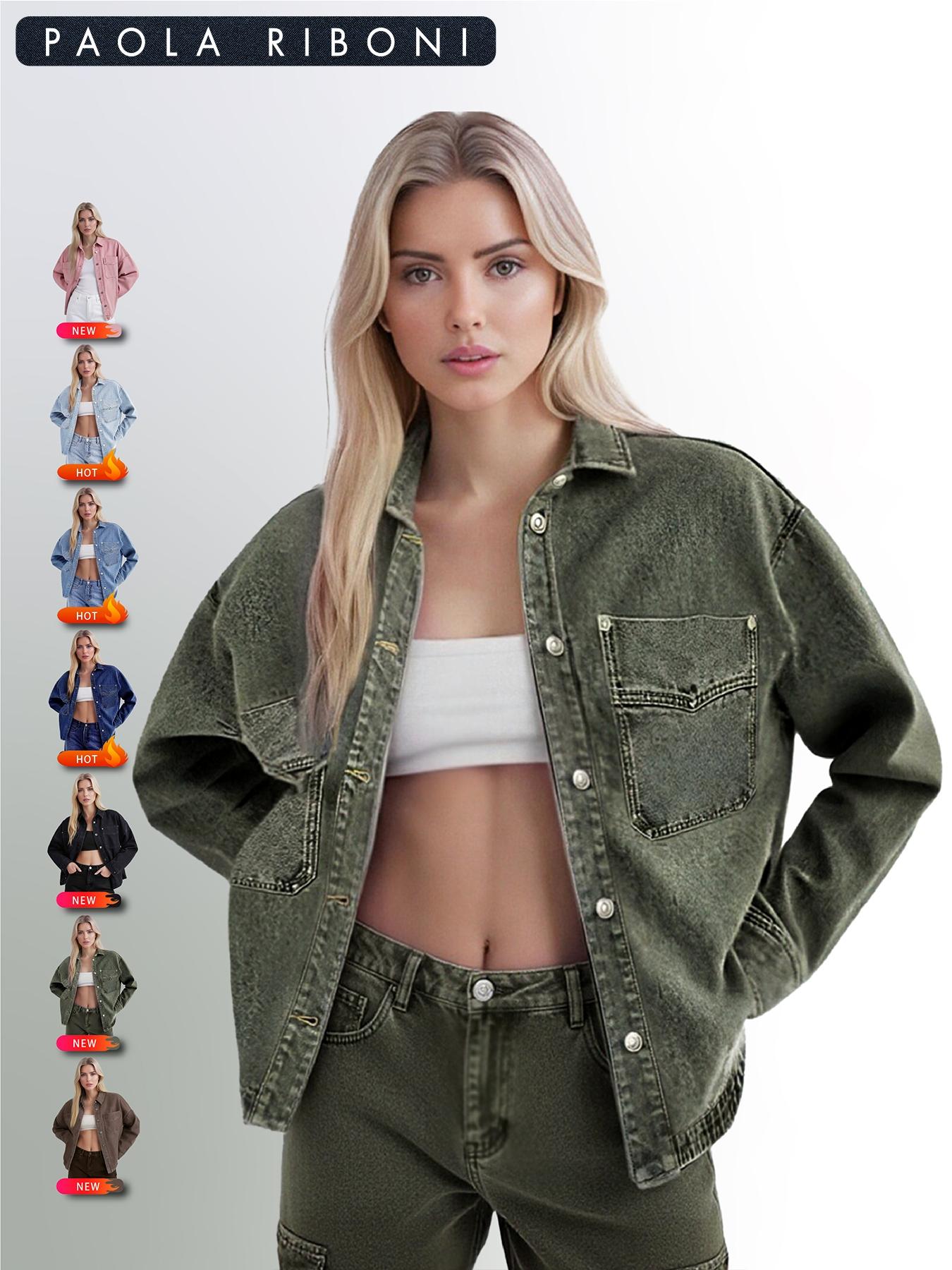 Long Sleeve Denim Jacket for Women,Drop Shoulder Curved Hem Denim, Classic Button Down Denim Jacket with Chest Pockets, Fashion Women's Clothing for Daily Wear, Vintage Western Trucker Jacket, Outerwear Long Sleeve Denim Jacket for Women,Drop Shoulder Curved Hem Denim, Classic Button Down Denim Jacket with Chest Pockets, Fashion Women's Clothing for Daily Wear, Vintage Western Trucker Jacket, Outerwear