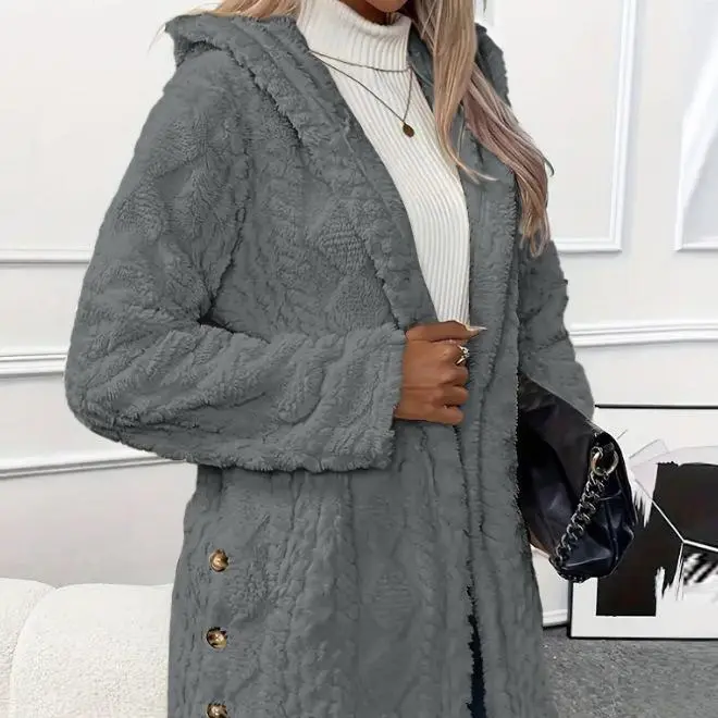 Women's Spring Fashion Jacquard Long-Sleeve Hooded Cardigan
