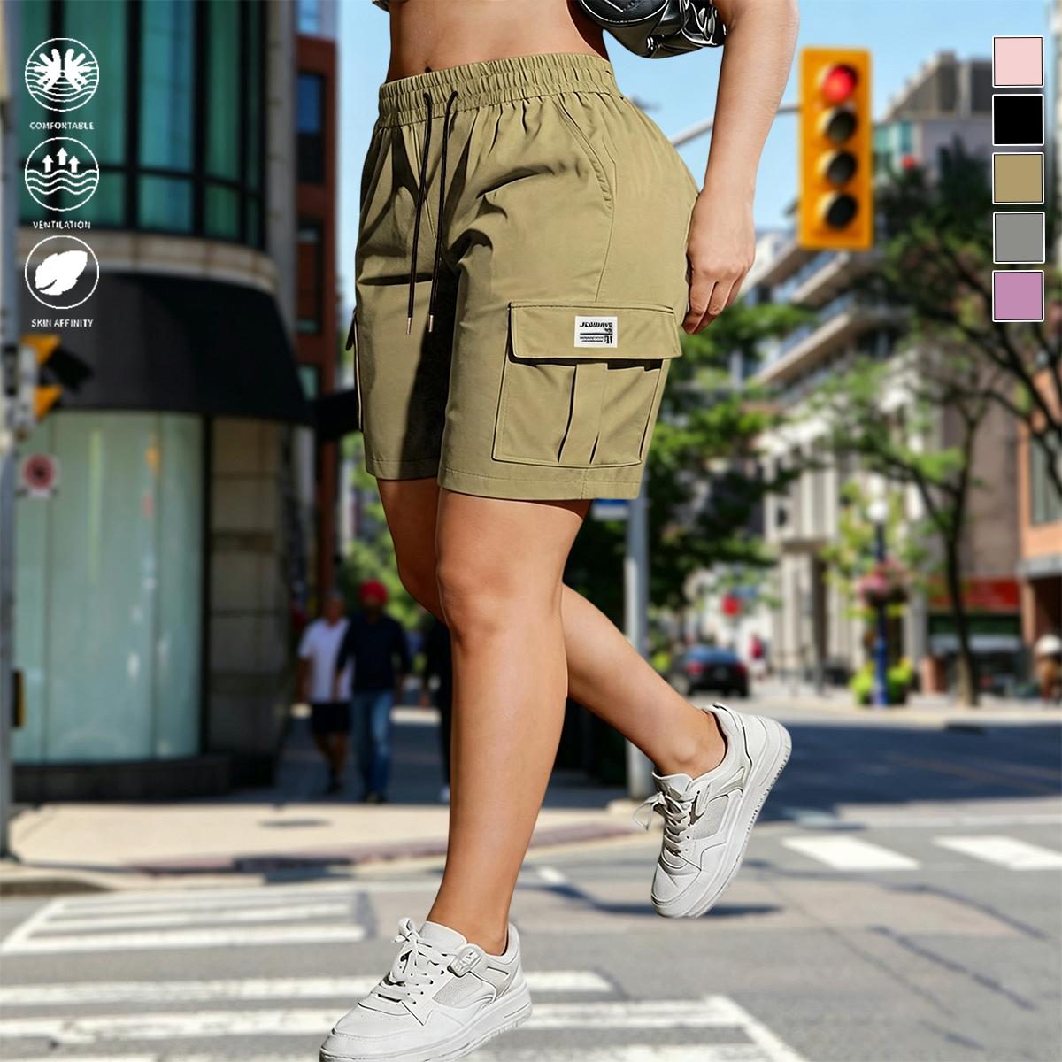 Pack of 4 women’s outdoor cargo shorts—breathable, quick-drying, multi-pocket design, solid color, drawstring elastic waistband; suitable for outdoor sports and casual wear; summer shorts, women’s shorts.,back to school shopping Pack of 4 women’s outdoor cargo shorts—breathable, quick-drying, multi-pocket design, solid color, drawstring elastic waistband; suitable for outdoor sports and casual wear; summer shorts, women’s shorts.,back to school shopping