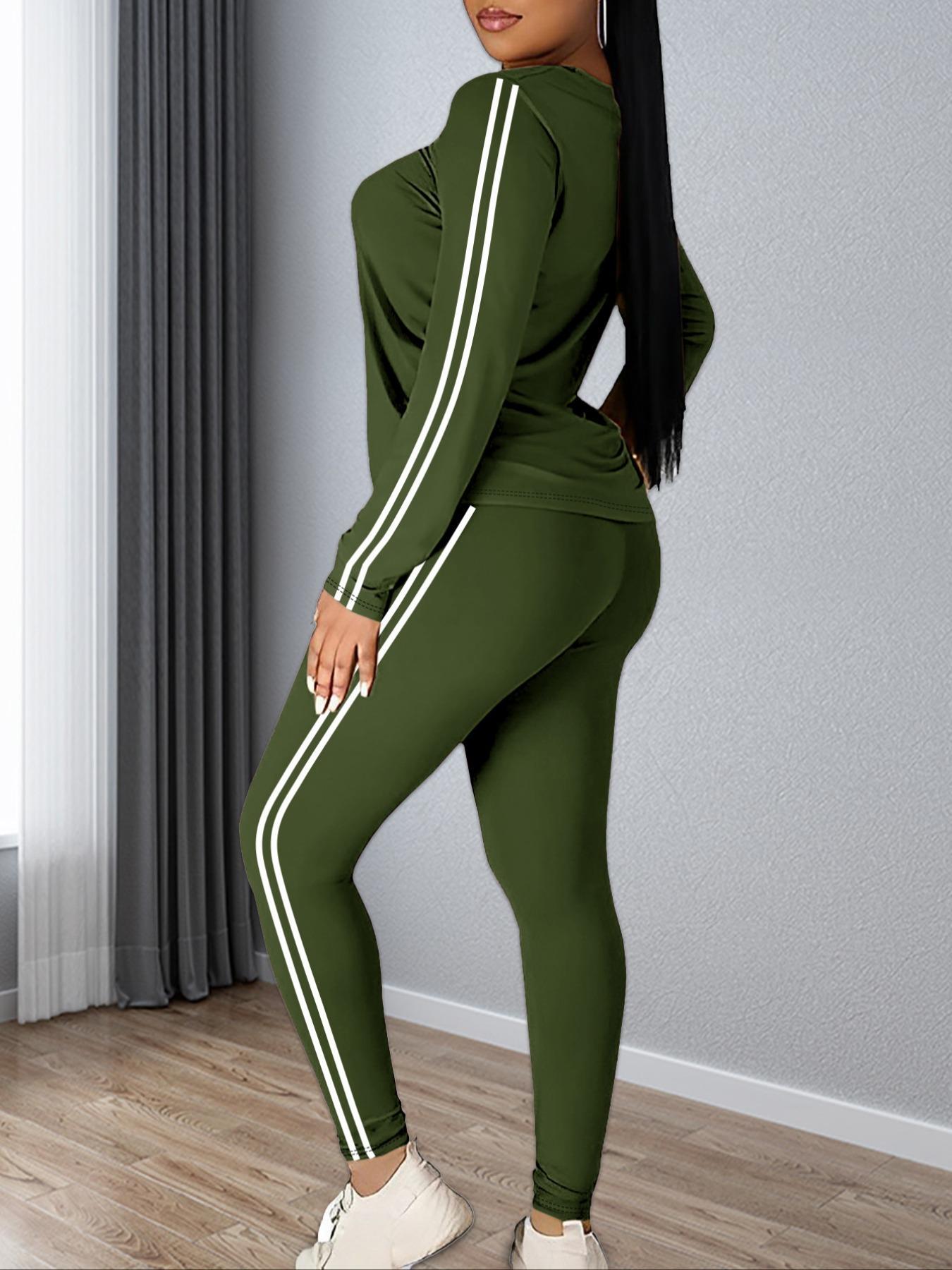 Women's Striped Print Fitted Long Sleeve Knitted Top & Pants Two-piece Set, Casual Style Set Cozy Round Neck Top & Trousers for Daily Outdoor Wear, Ladies Clothes for Spring, Everyday Womenswear Sweater Pant Set Outfit Women's Striped Print Fitted Long Sleeve Knitted Top & Pants Two-piece Set, Casual Style Set Cozy Round Neck Top & Trousers for Daily Outdoor Wear, Ladies Clothes for Spring, Everyday Womenswear Sweater Pant Set Outfit