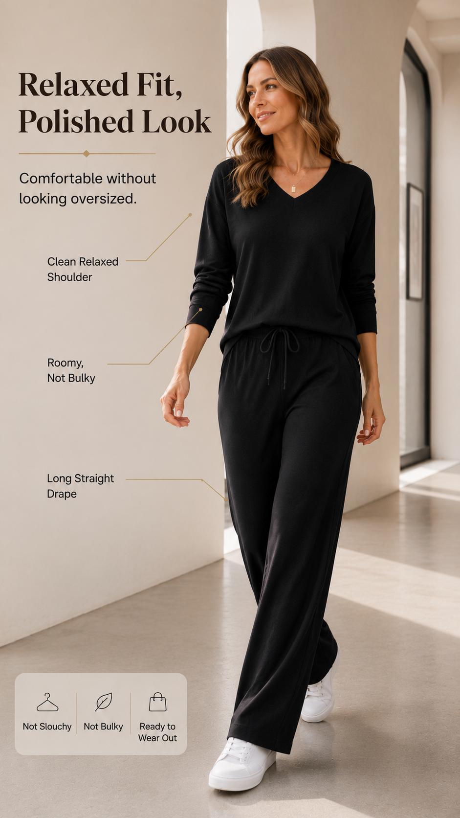 WIHOLL Lounge Sets for Women 2026 V Neck 2 Piece Outfits Airport Wide Leg Pants Matching Set Sweatsuits, Lady, Casual, Pajama Set, Comfy Sets