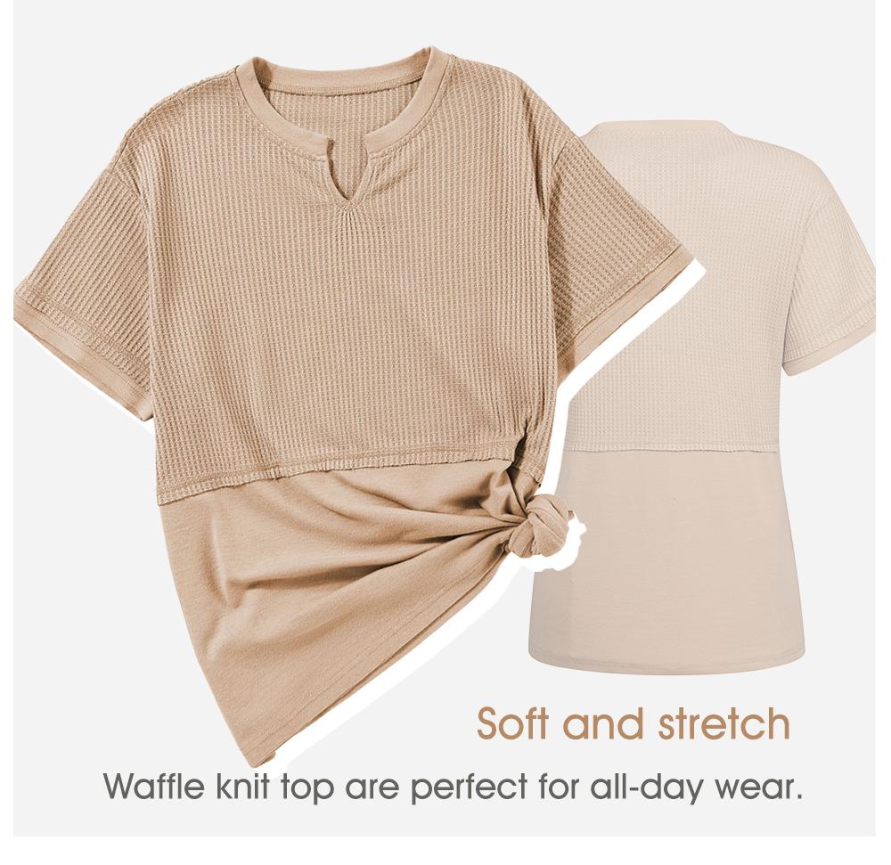 Shewin Women's Waffle Knit Tunic Top, Casual V-Neck Short Sleeve Loose Fit Shirt, Lightweight Basic Summer Clothes for Beach, Party,back to school,back to school shopping, Fits, Fabric