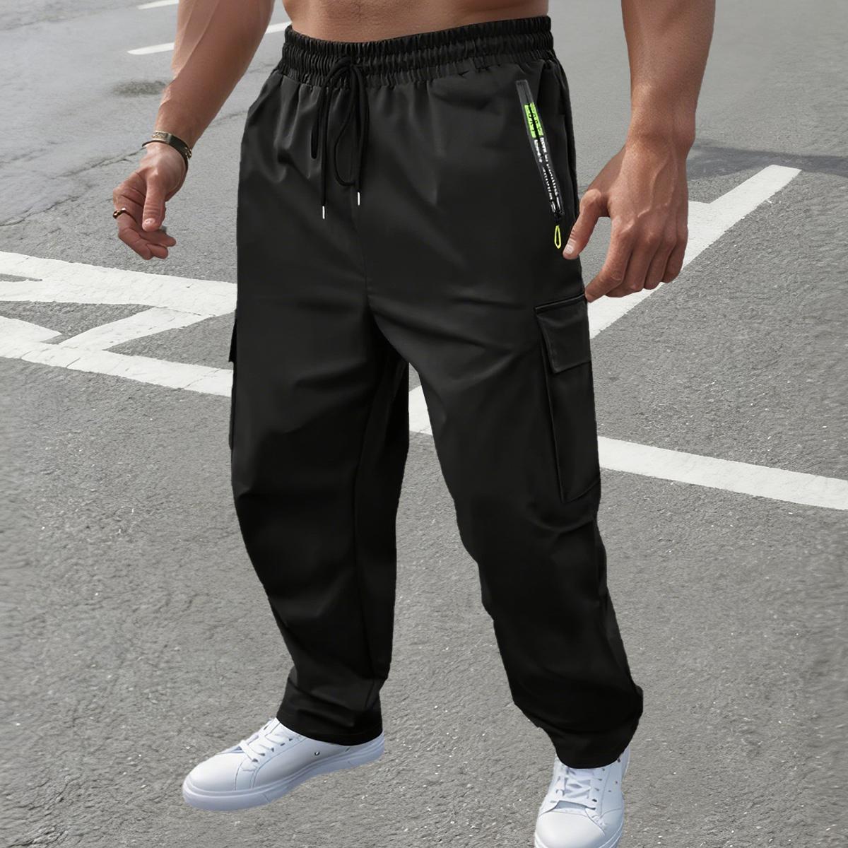 Men's Plain Cargo Pants - Multi-Pocket, Straight Leg, Non-Stretch Woven Fabric, Adjustable Drawstring Waist, Cuffed Hem, Fitted Cut, All-Season Menswear Basics, Activewear, Casual Outdoor Workwear Men's Plain Cargo Pants - Multi-Pocket, Straight Leg, Non-Stretch Woven Fabric, Adjustable Drawstring Waist, Cuffed Hem, Fitted Cut, All-Season Menswear Basics, Activewear, Casual Outdoor Workwear