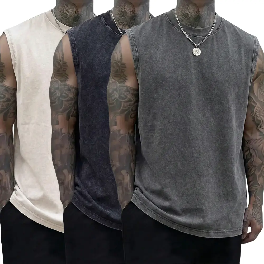 Men's 230g Heavyweight Pure Cotton Vintage Sleeveless Tank Top