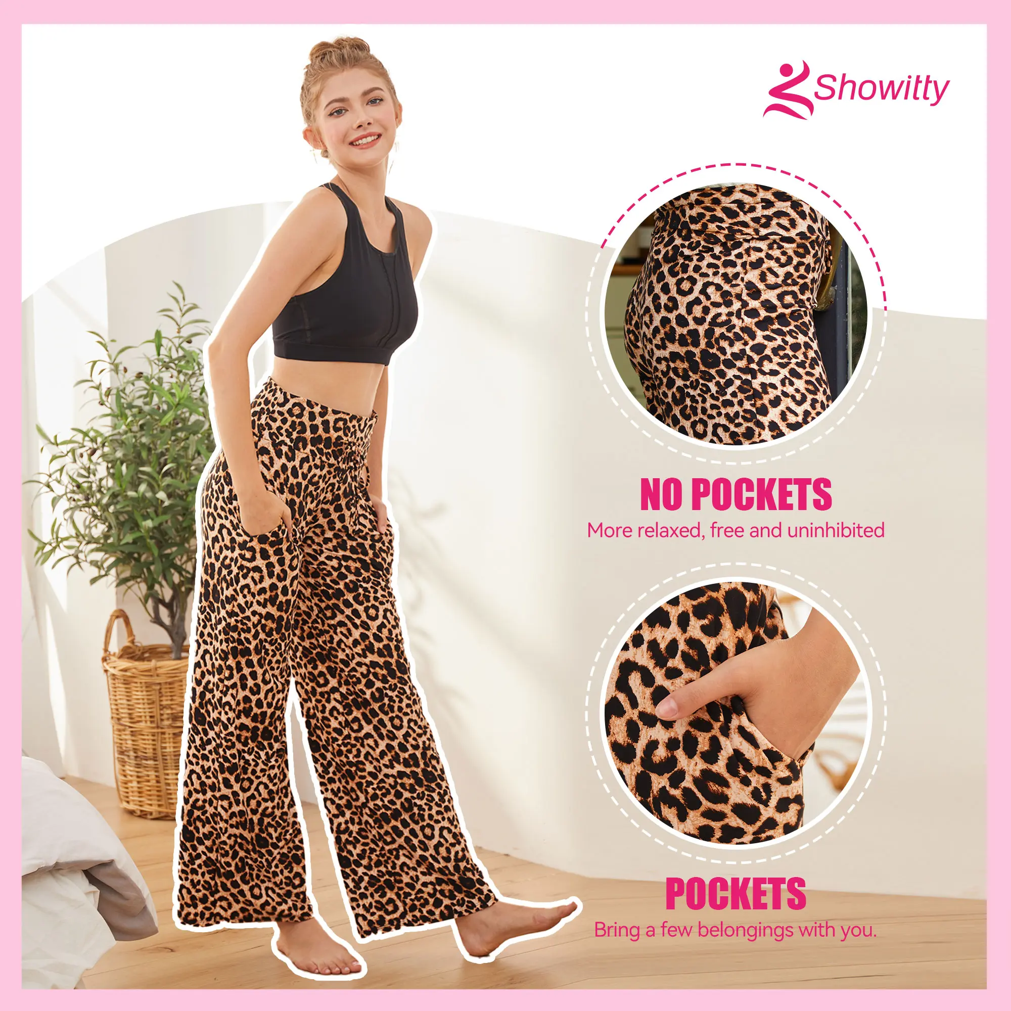 SHOWITTY Women's High Waisted Wide Leg Pants with Pockets