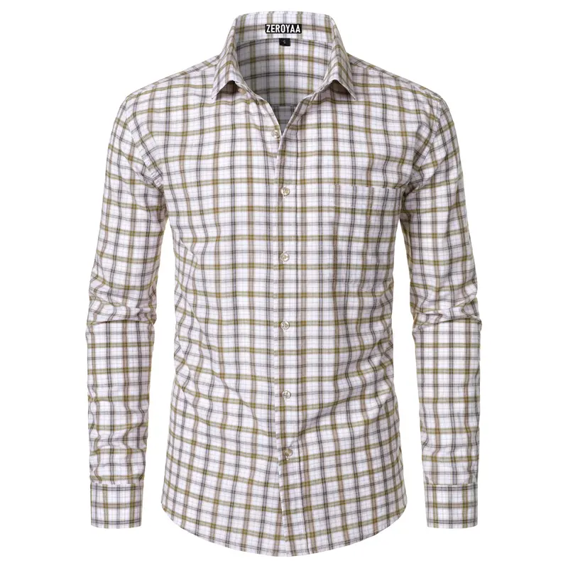 Men's Long-Sleeve Plaid Dress Shirt – Slim-Fit Button-Down