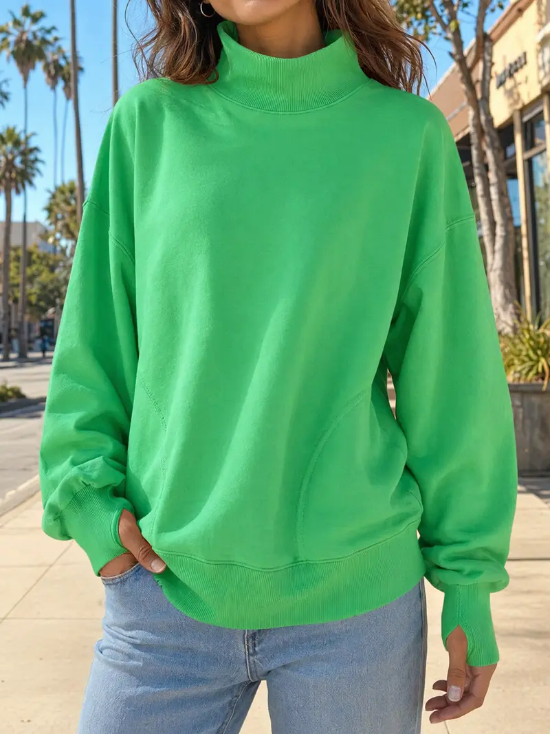 Women's Loose Mock-Neck Sweatshirt