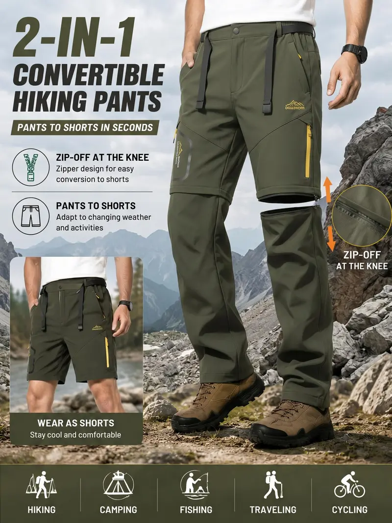 Men's Summer 2-in-1 Cargo Pants – Convertible Design (Long Pants/Athletic Shorts)