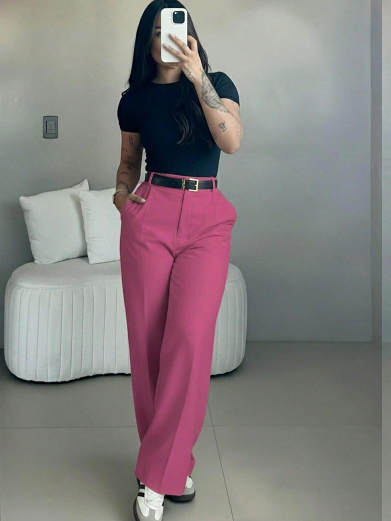 Women's High-Waisted Suit Pants, Loose Straight Leg, Flowy Drape Long Trousers, Versatile Daily Wear, Casual, Office Style, Slimming Effect, Fit