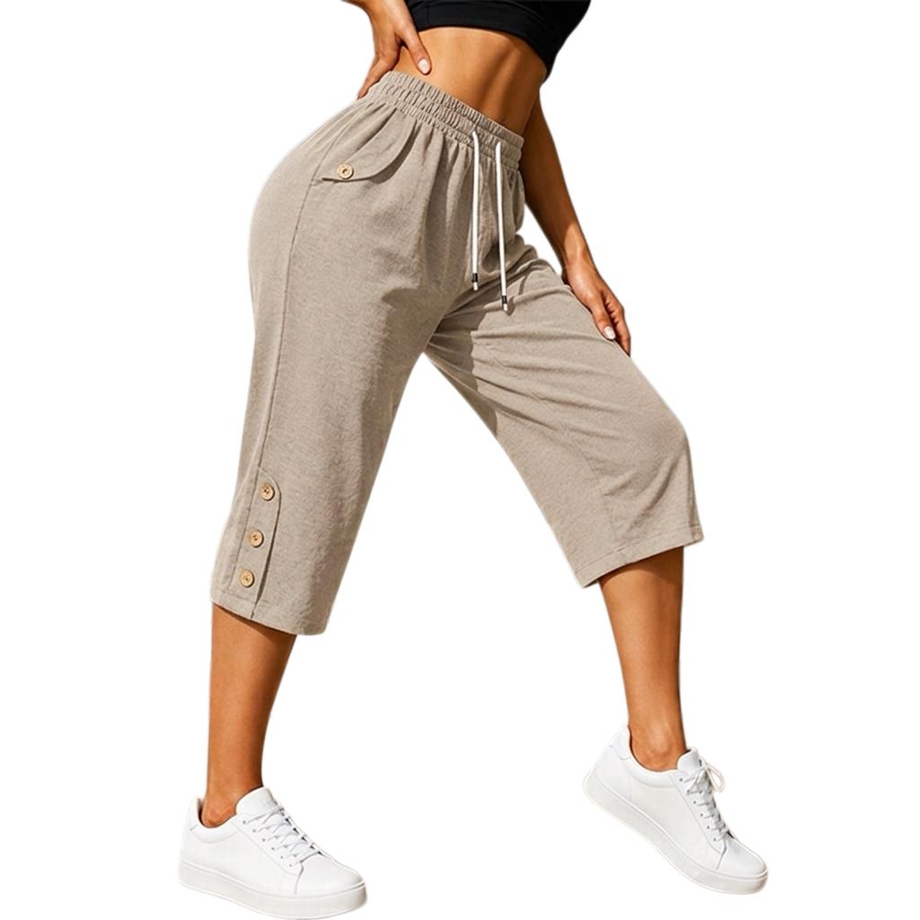 Available in 3-, 2-, or 1-pack options; versatile for spring/summer; button detailing; comfortable elastic waistband; pockets; casual seven-eighths-length pants suitable for work, commuting, and outdoor activities (pre-order). Available in 3-, 2-, or 1-pack options; versatile for spring/summer; button detailing; comfortable elastic waistband; pockets; casual seven-eighths-length pants suitable for work, commuting, and outdoor activities (pre-order).